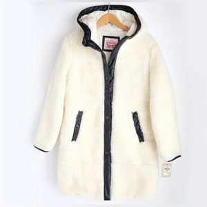 Levis Quilted Long Full Length Sherpa Parka Jackage Coat Womens  L Cream NEW